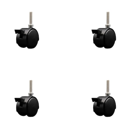 Service Caster 2'' Black Metal Hood Twin Caster with Brake Nylon Wheel 3/8 Thread Stem, 4PK SCC-TS02S50D-NYS-FB-B-381615-4
